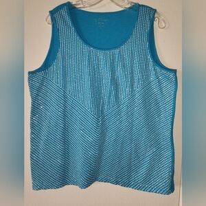 Chico's Sequined Turquoise Tee Tank Ladies Size 3 (XL 16) EUC $19